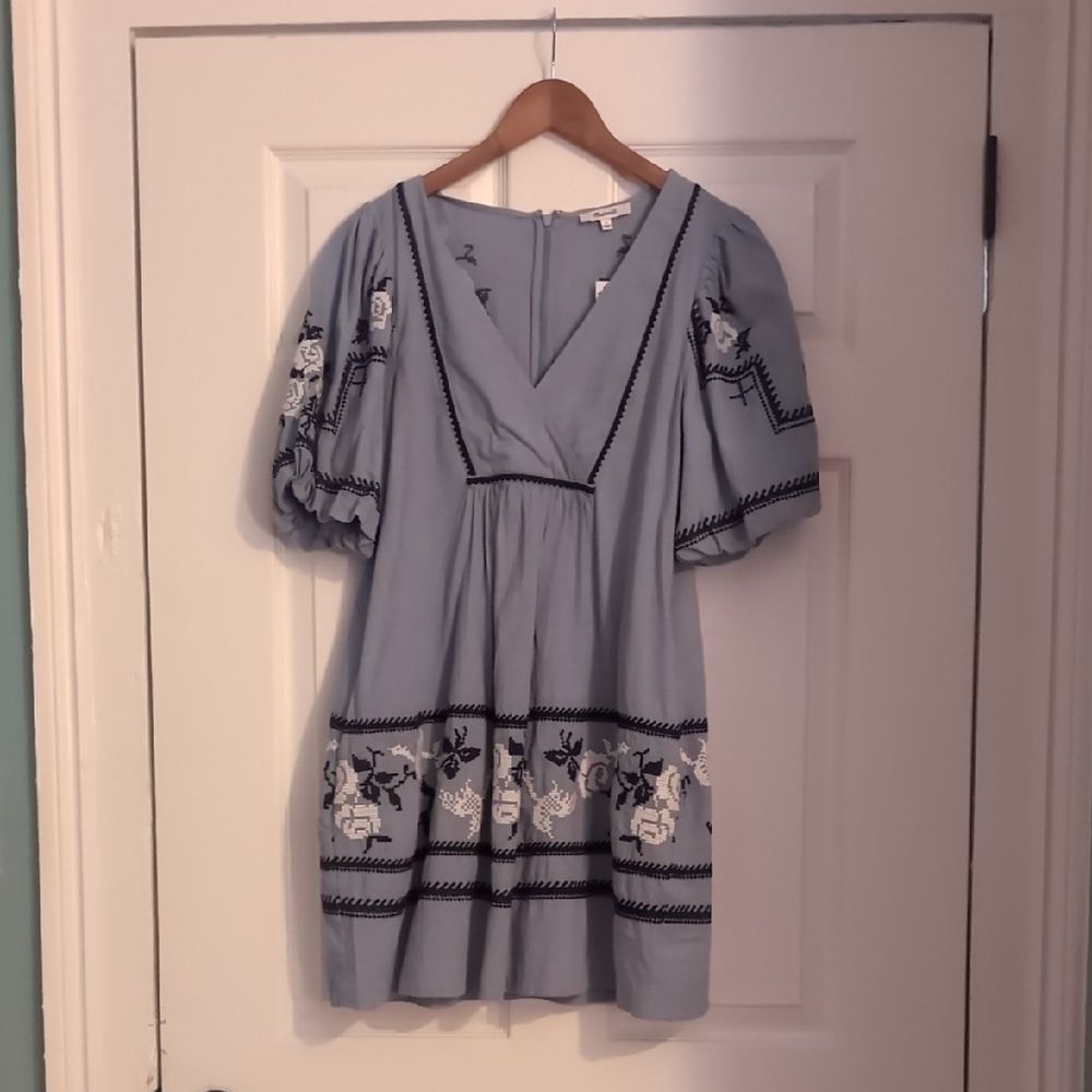 Madewell Blue Embroidered Women's Dress